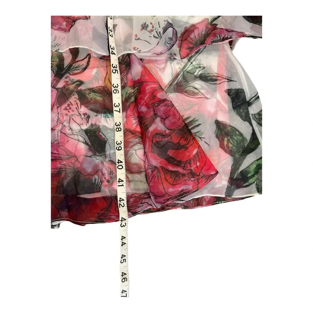Marchesa Notte WomenFloral Tiered WhitePink Ruffle Fit & Flare Midi Dress Size 6 - Picture 15 of 16